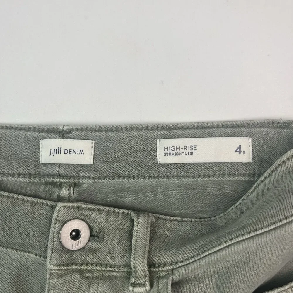 J Jill Denim High Rise Straight Leg Cropped Jeans 4P Sage Khaki Casual Chic Prep